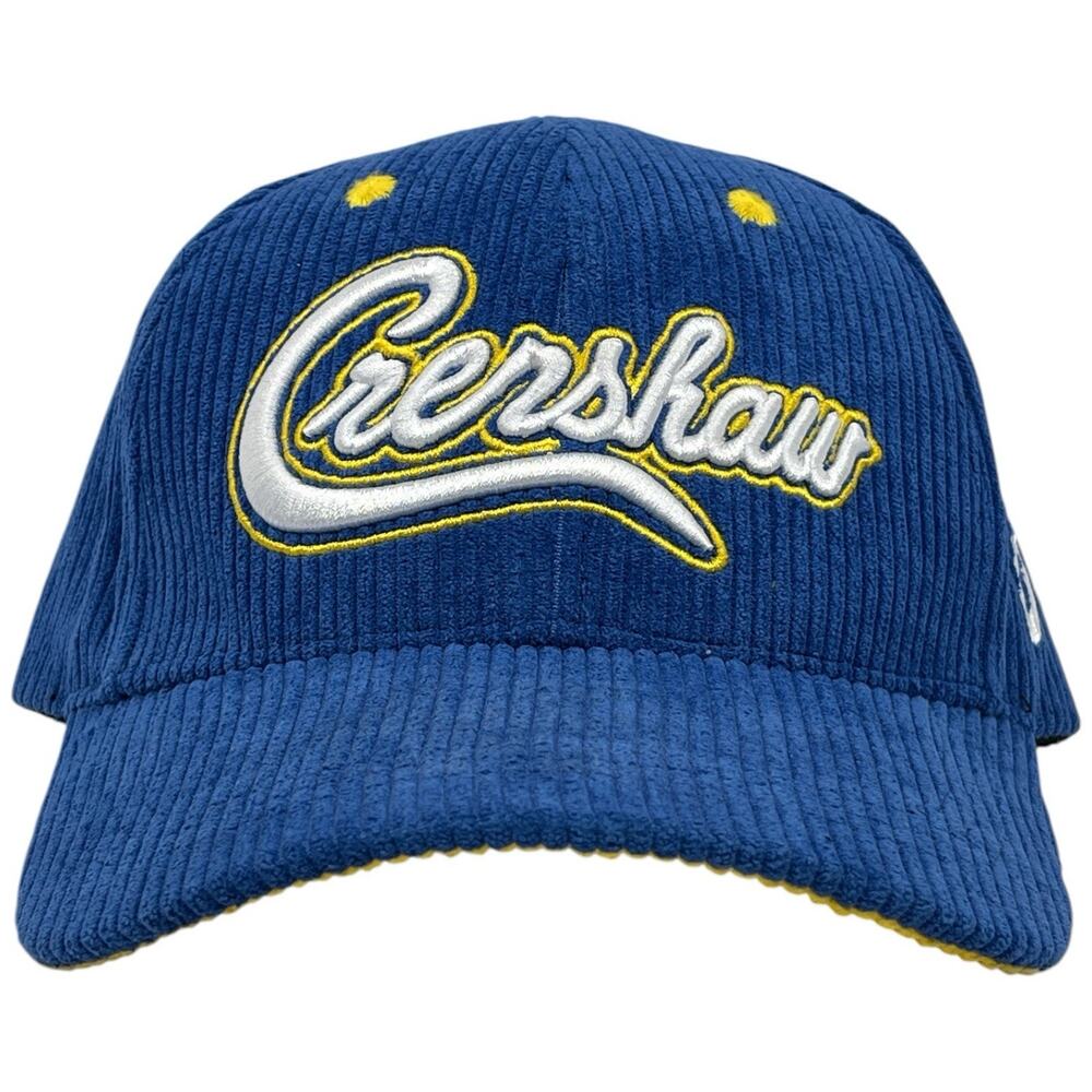 Crenshaw Corduroy Snapback Hat Blue Yellow Script Streetwear Adjustable